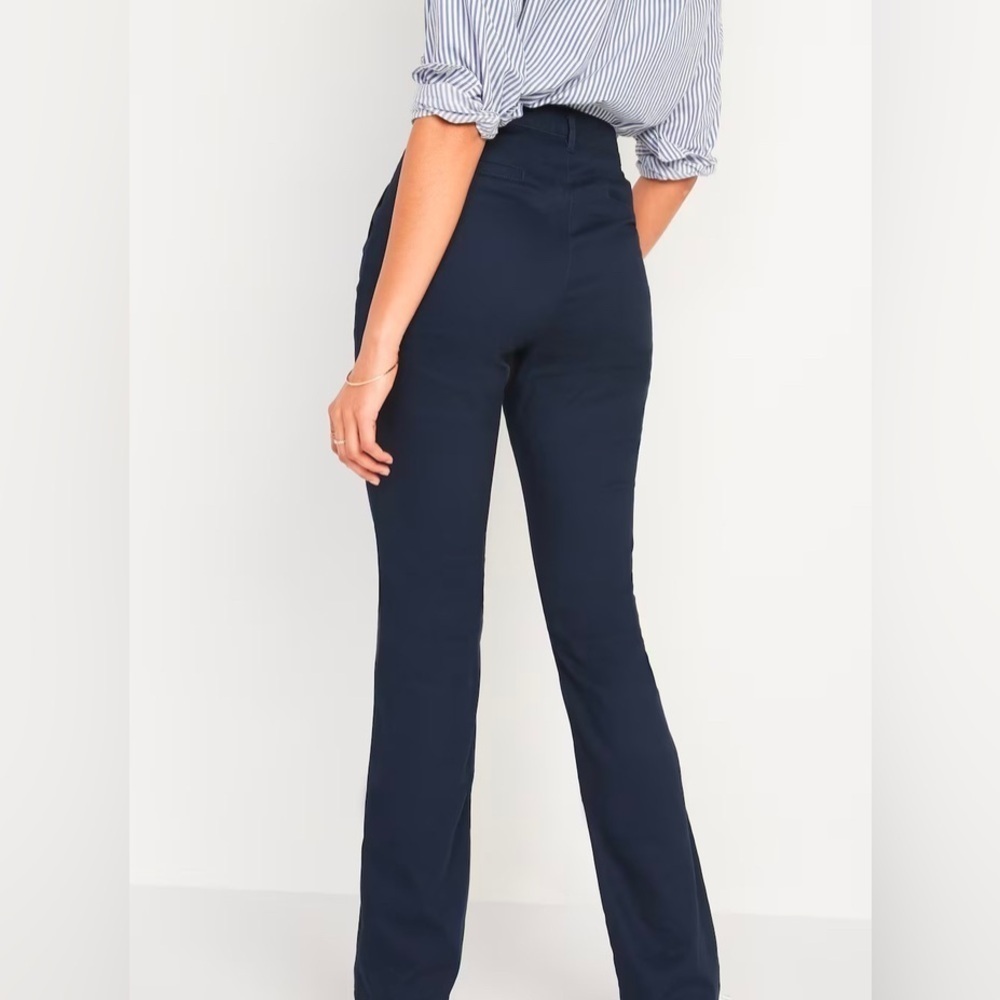 NWT Old Navy High-Rise Navy Blue Flare Pants Adjustable waist (10) - Picture 2 of 8